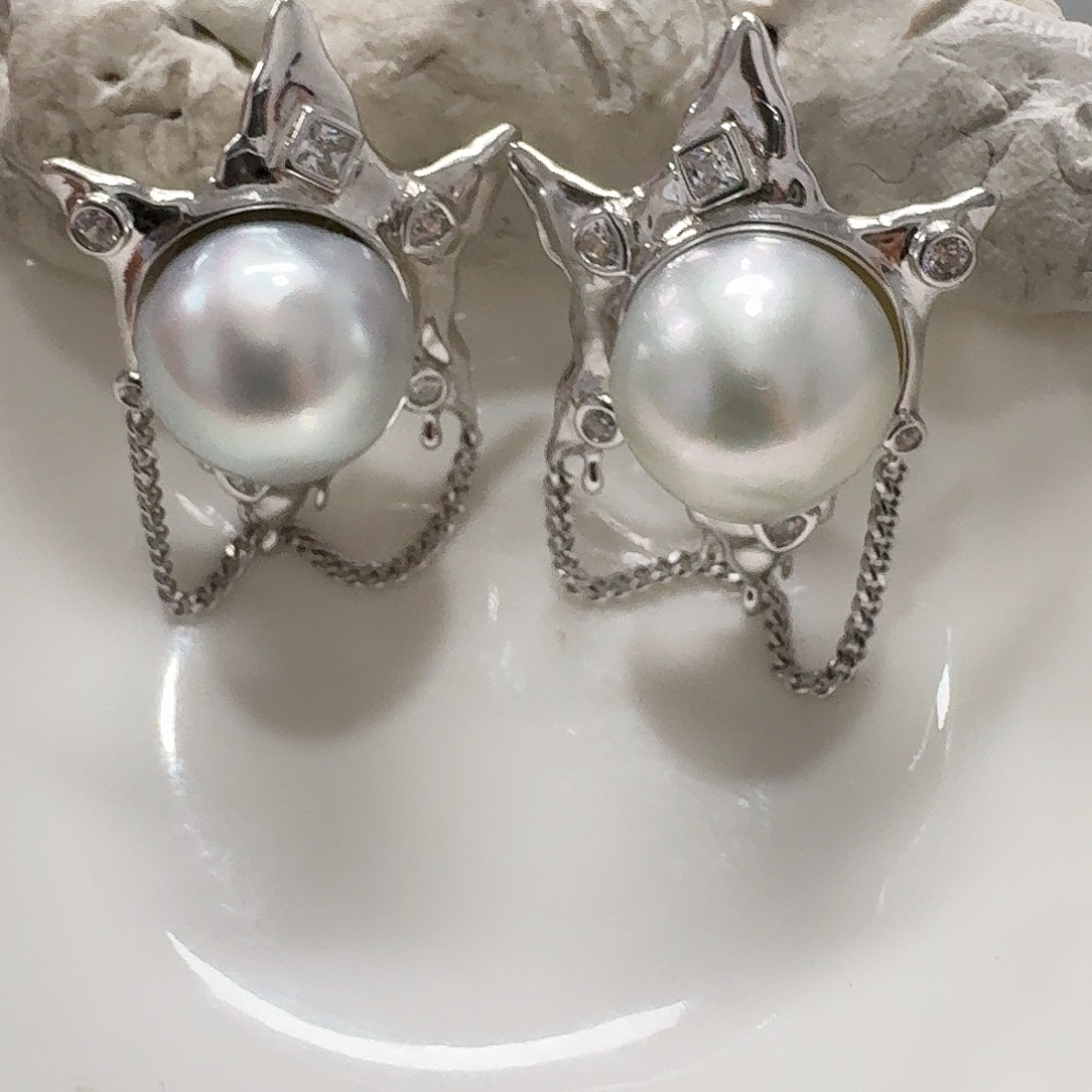 银S925镶嵌耳饰海水珍珠