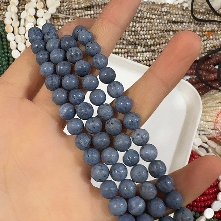 玛瑙/玉髓合金珠宝半成品一条7mm蓝精灵圆珠