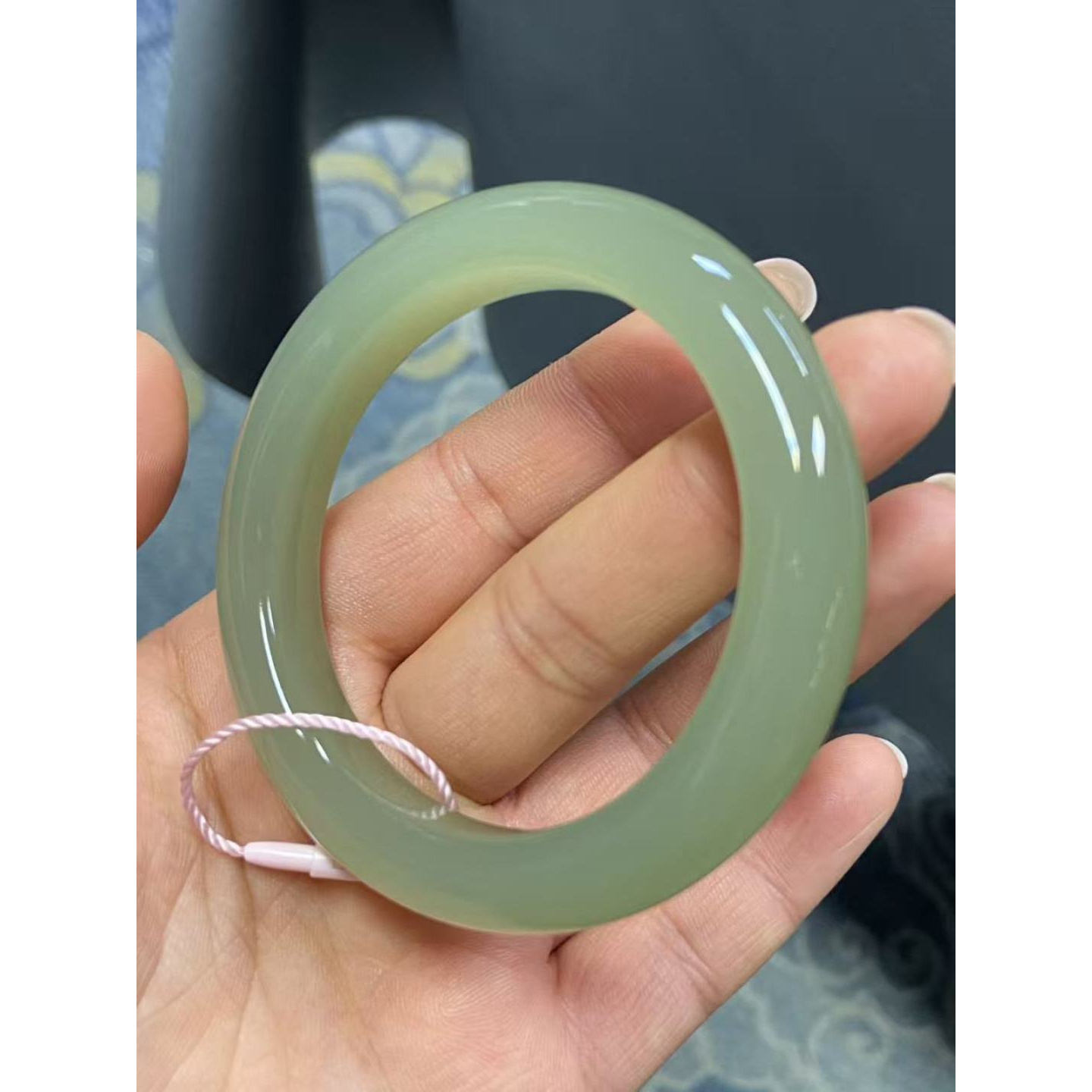 和田玉｜冰底晴水正圈手镯54圈口条宽12.2mm58.4克2500颜色均匀过