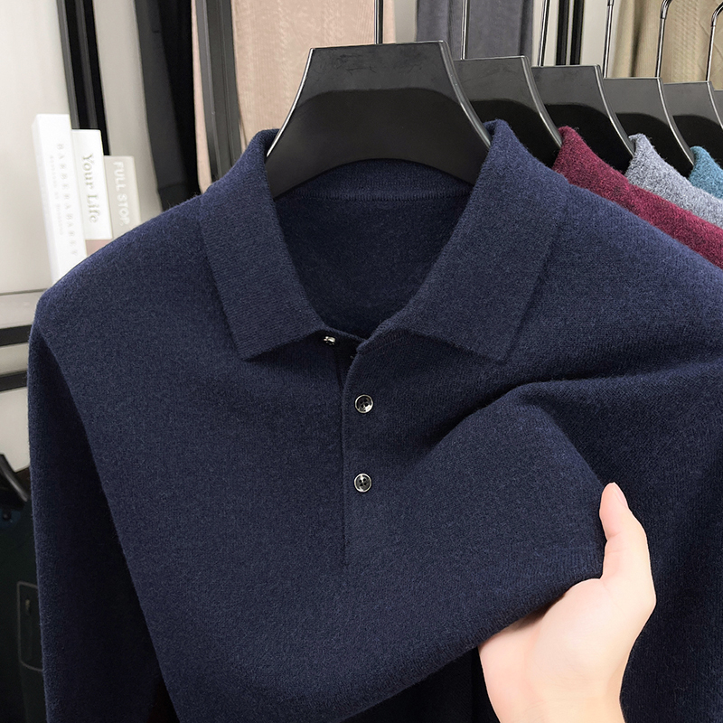【401-600】秋冬男士新款休闲轻奢男装羊毛羊绒polo秋冬长袖上衣