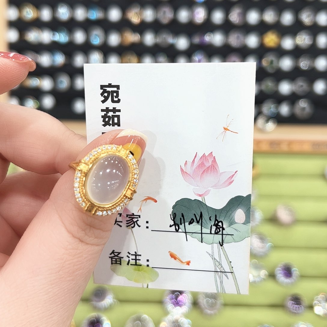 蛇纹石玉银S925镶嵌戒指别*海戒指