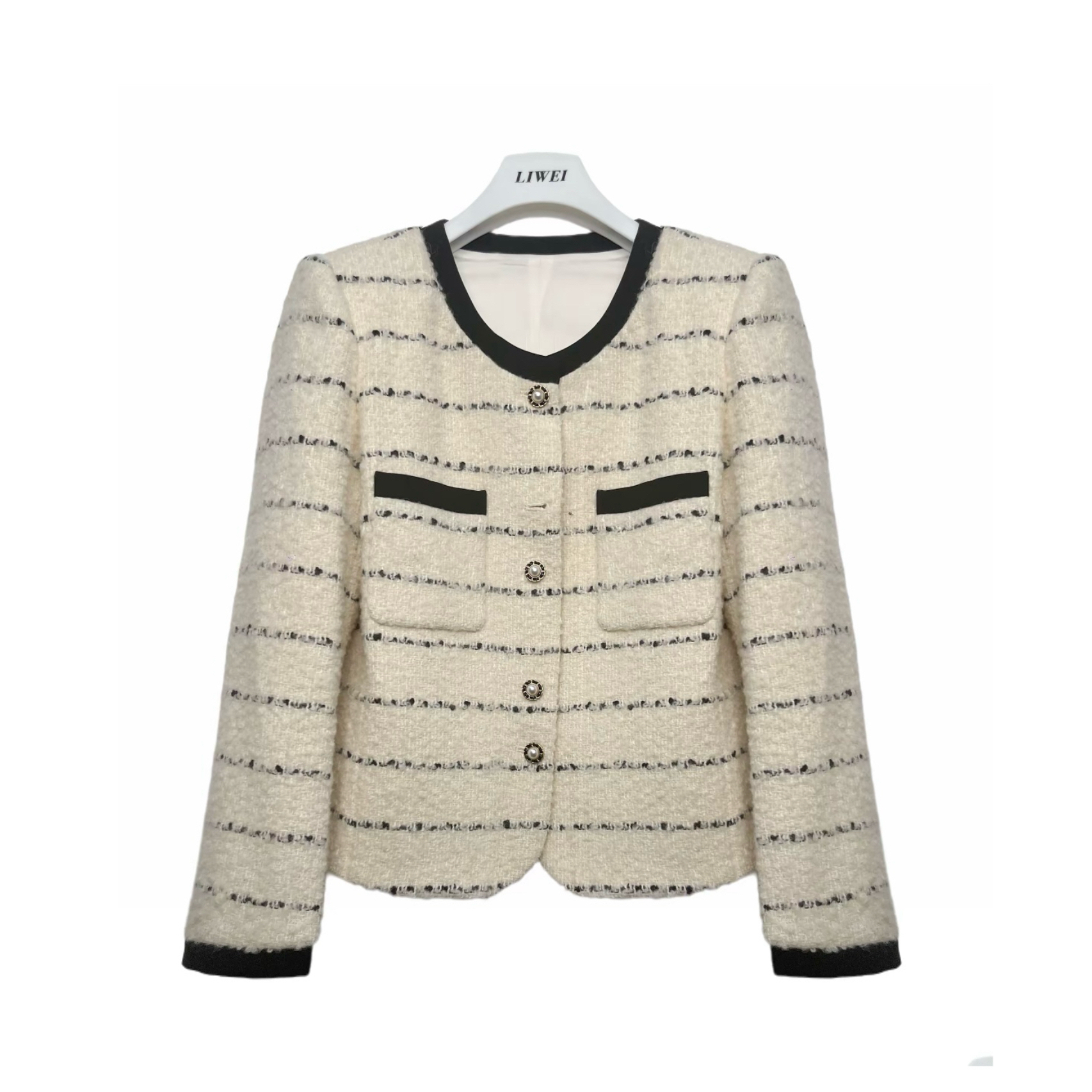 ML-南油秋冬粗花呢单排扣条纹小香风外套XF17