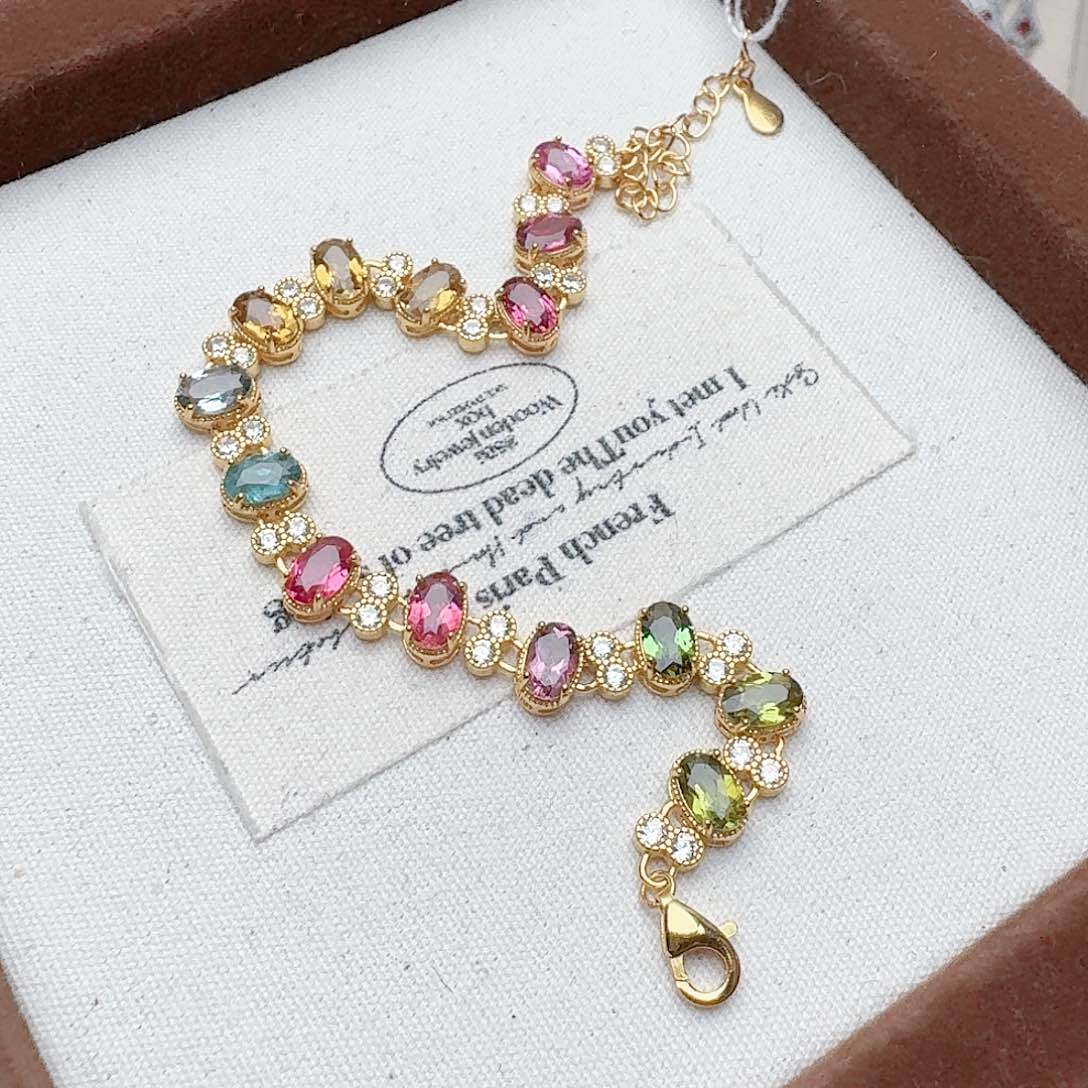 碧玺手链银S925镶嵌手链