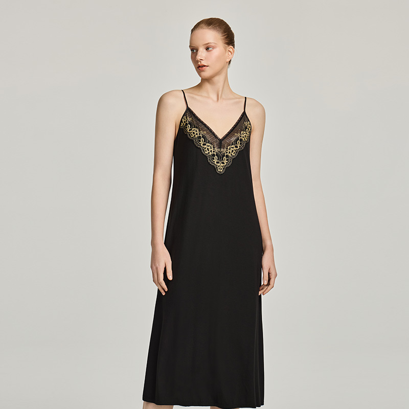 CA BRIDA【夜玫瑰】春夏复古蕾丝显瘦时尚气质性感吊带长款睡裙