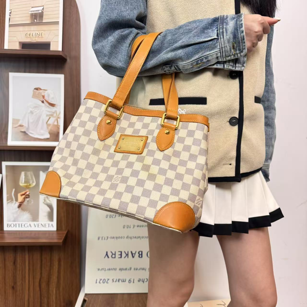 95新 LouisVuitton/路易威登 白棋盘格托特包 全原 依心