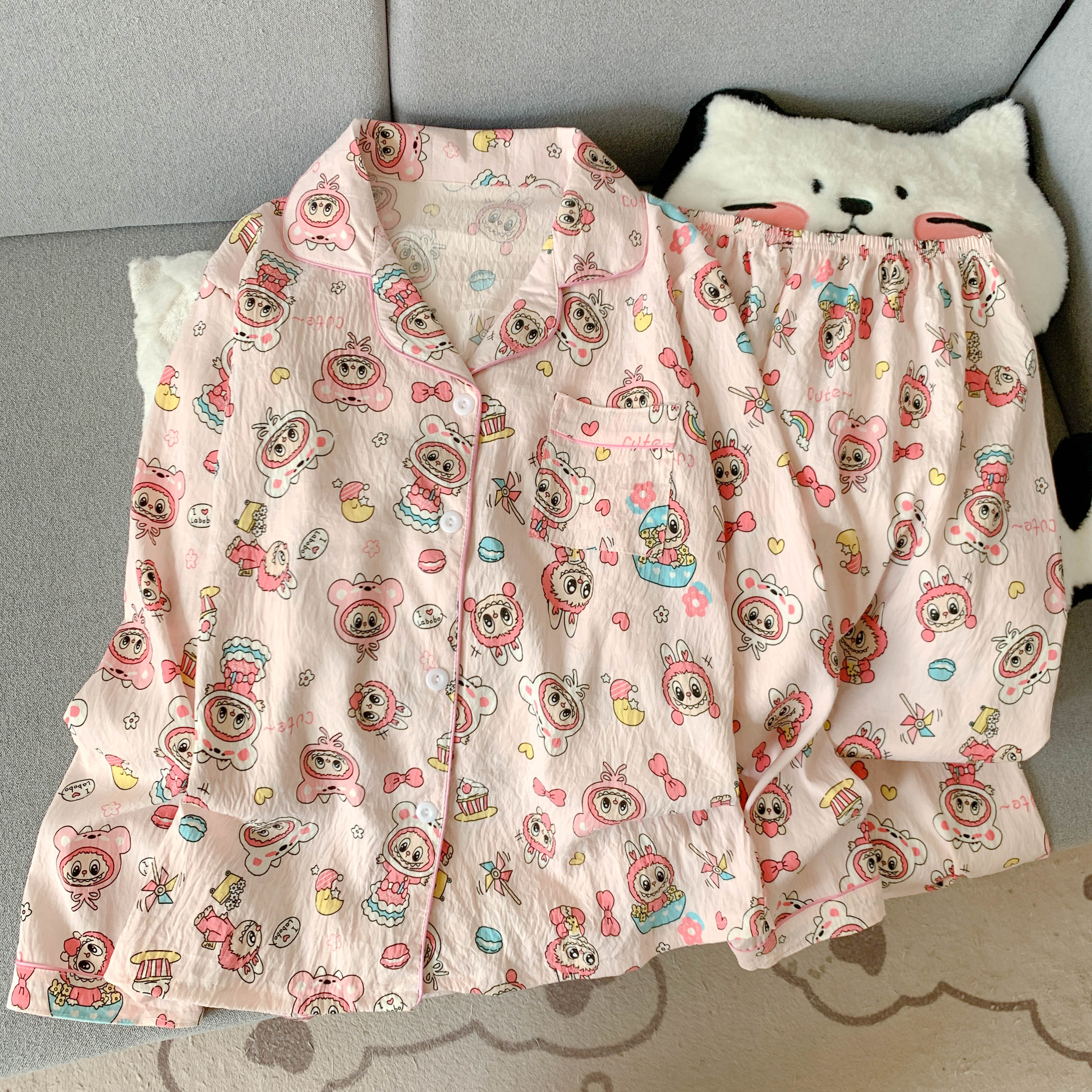 长袖云朵棉开衫睡衣女秋卡通甜美家居服套装拉布布