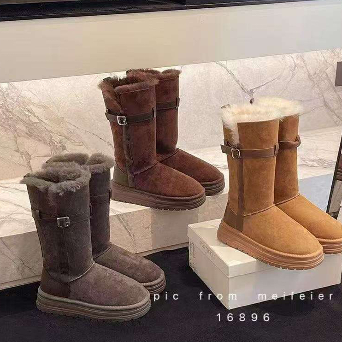 厚底毛毛加绒加厚长筒皮毛一体雪地靴