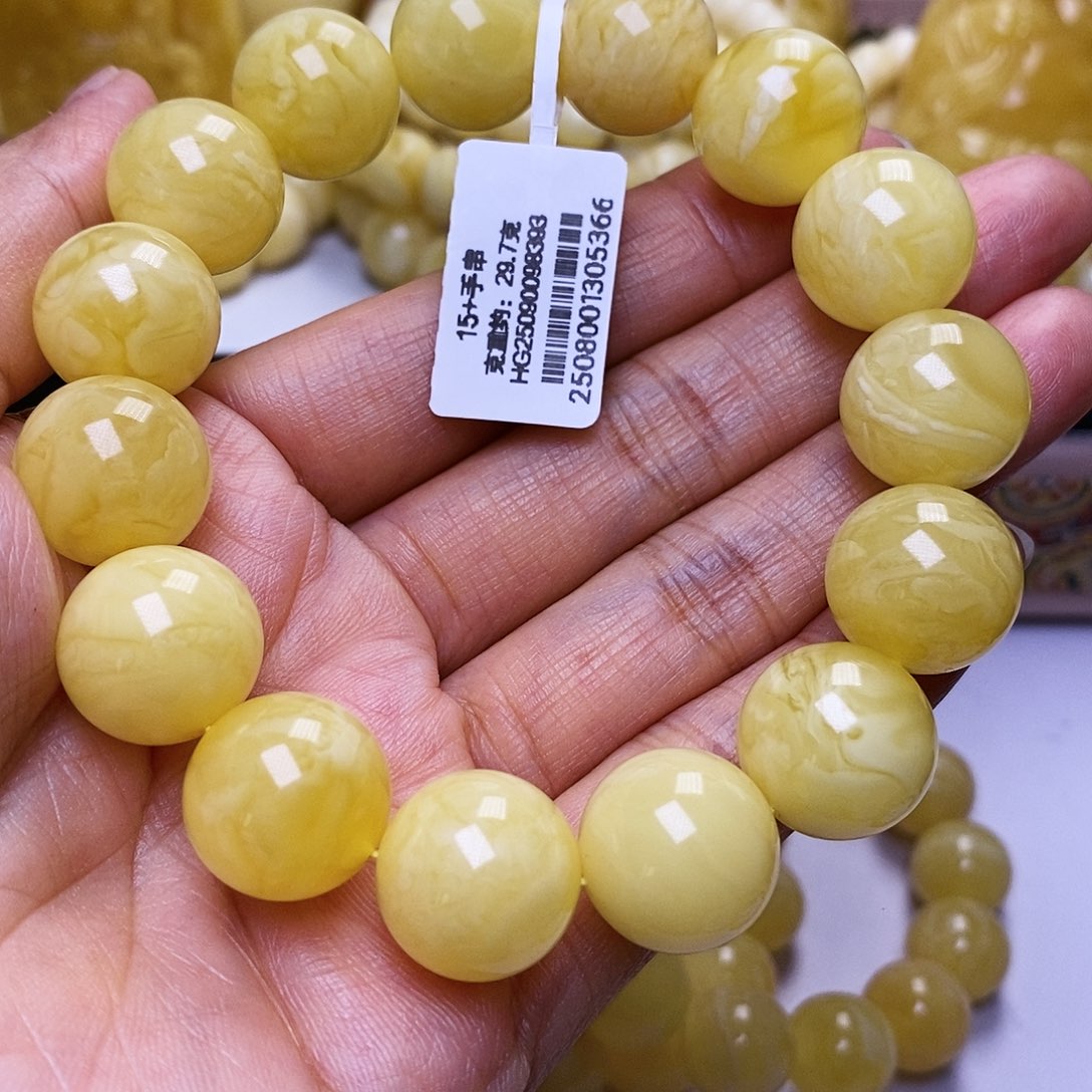 蜜蜡未镶嵌手串15圆珠手串