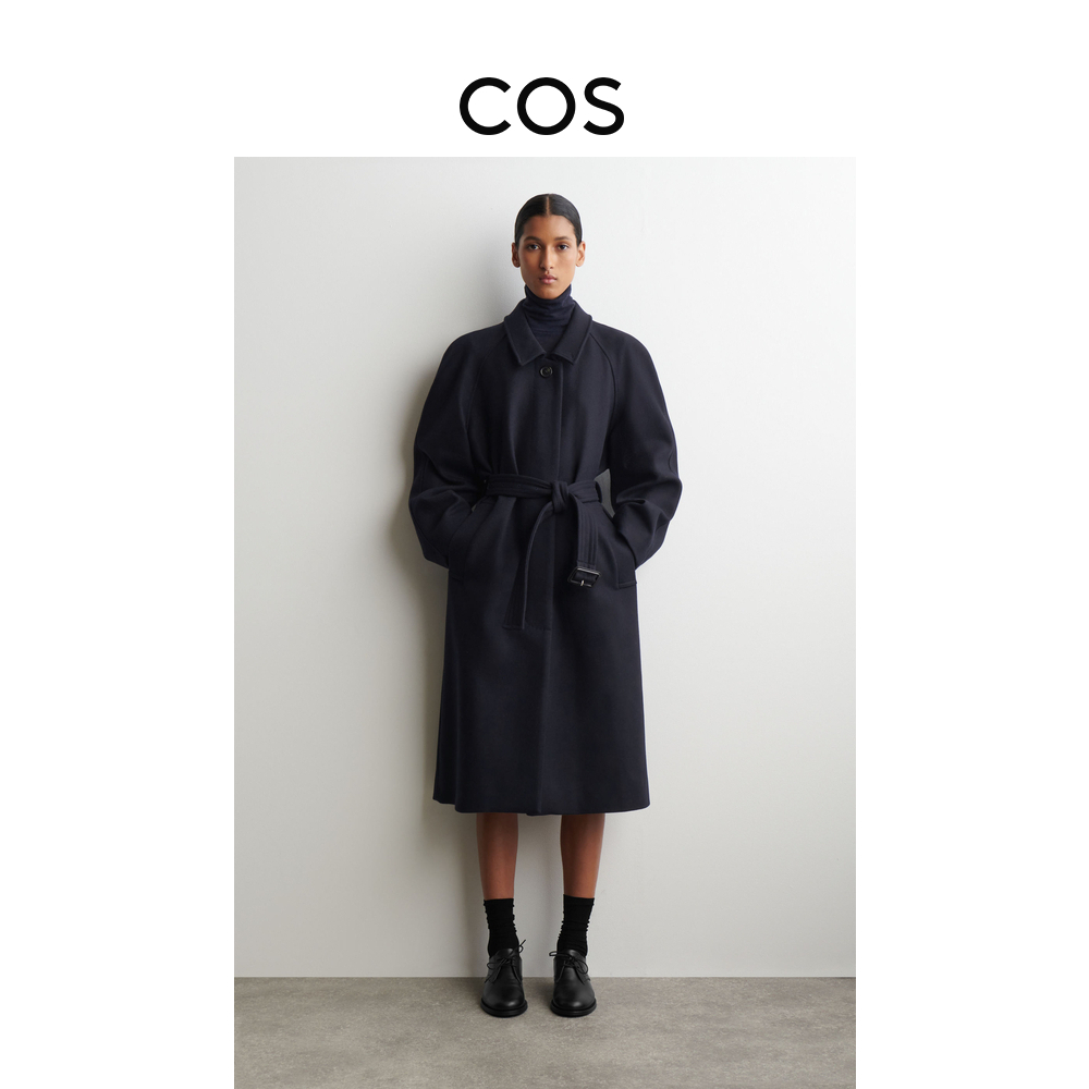 COS女装 休闲版型混纺风衣藏青色2025秋季新品1308449002