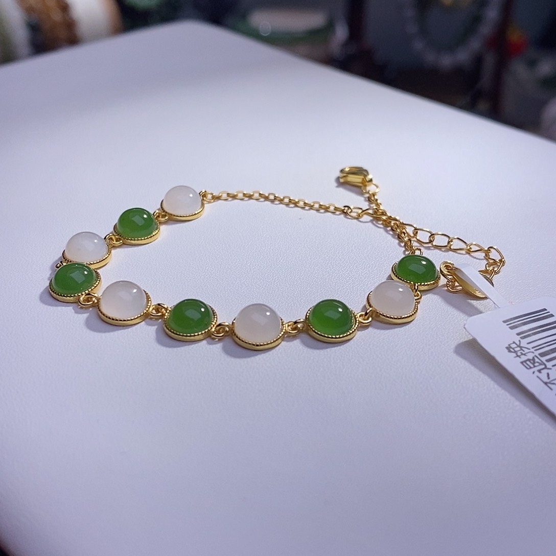 和田玉碧玉白玉银手链未镶嵌