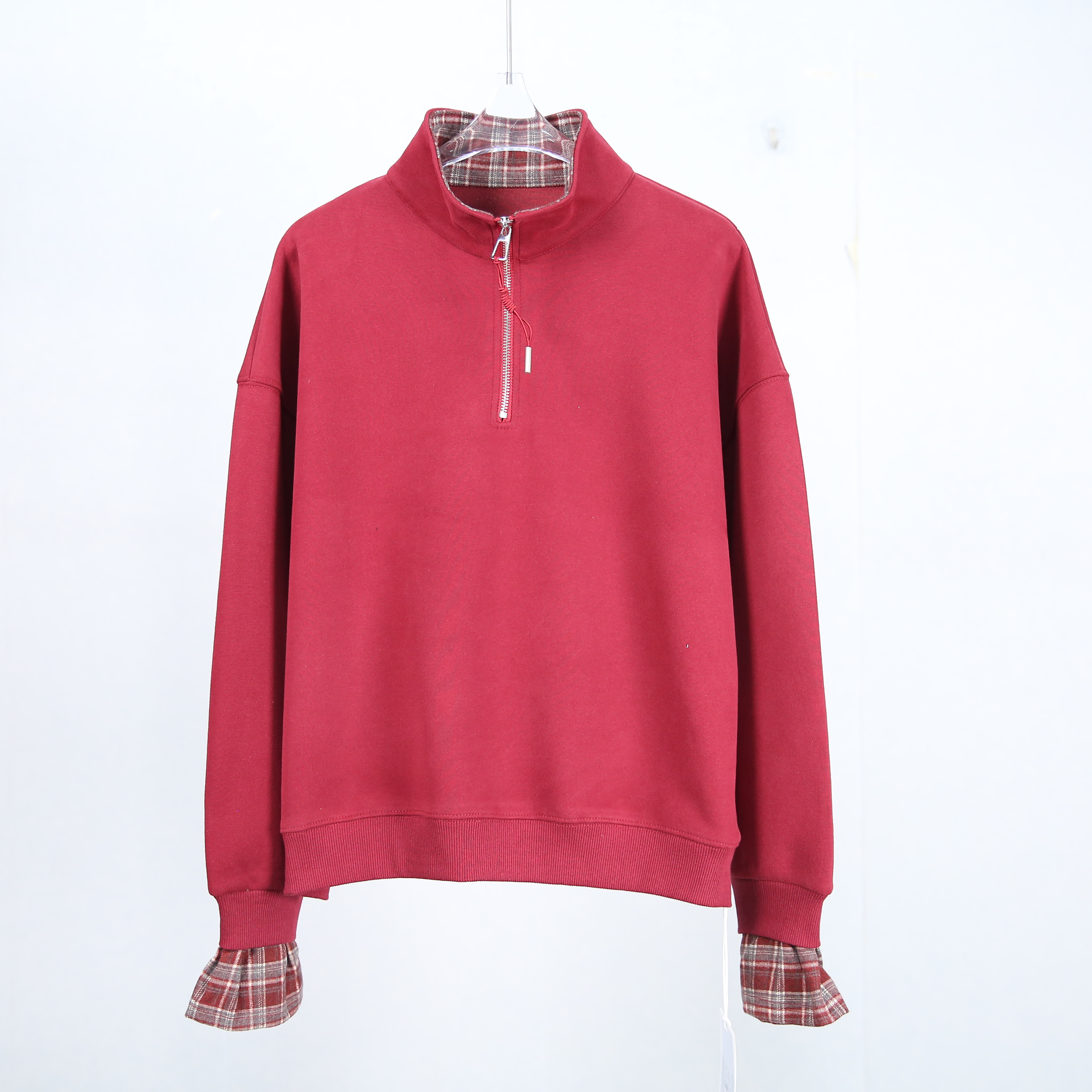 【吴姐定制】2097 春秋新款格子领半拉链卫衣