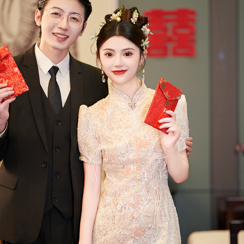 蕾蒂若《十鸢》新娘婚礼重工敬酒服中式改良旗袍订婚礼服高级小个子