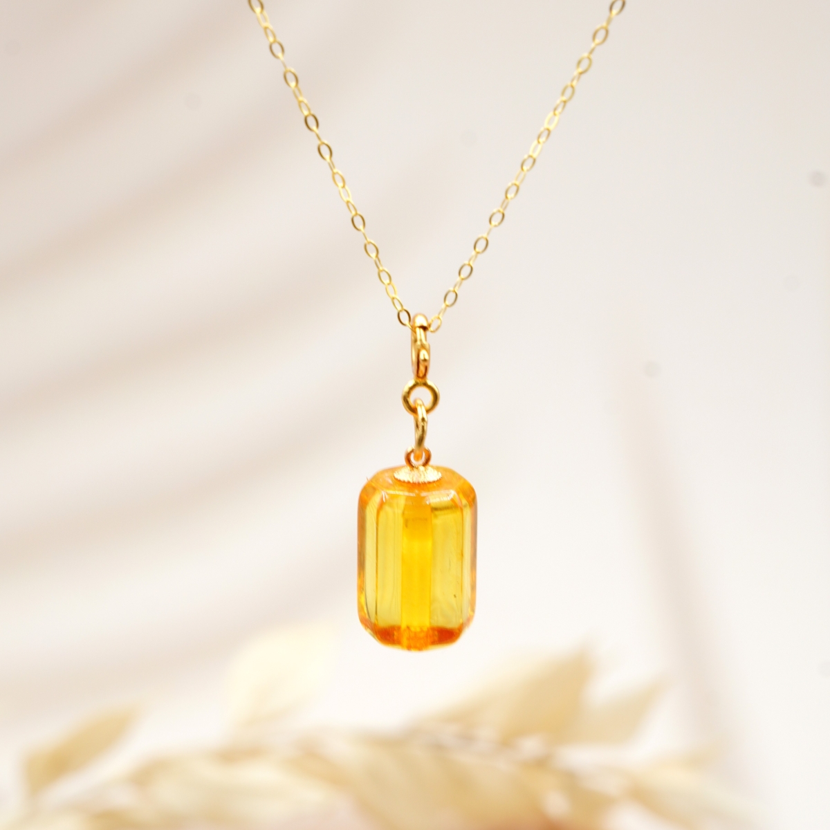 【木小鱼】天然金珀吊坠琥珀项链锁骨链