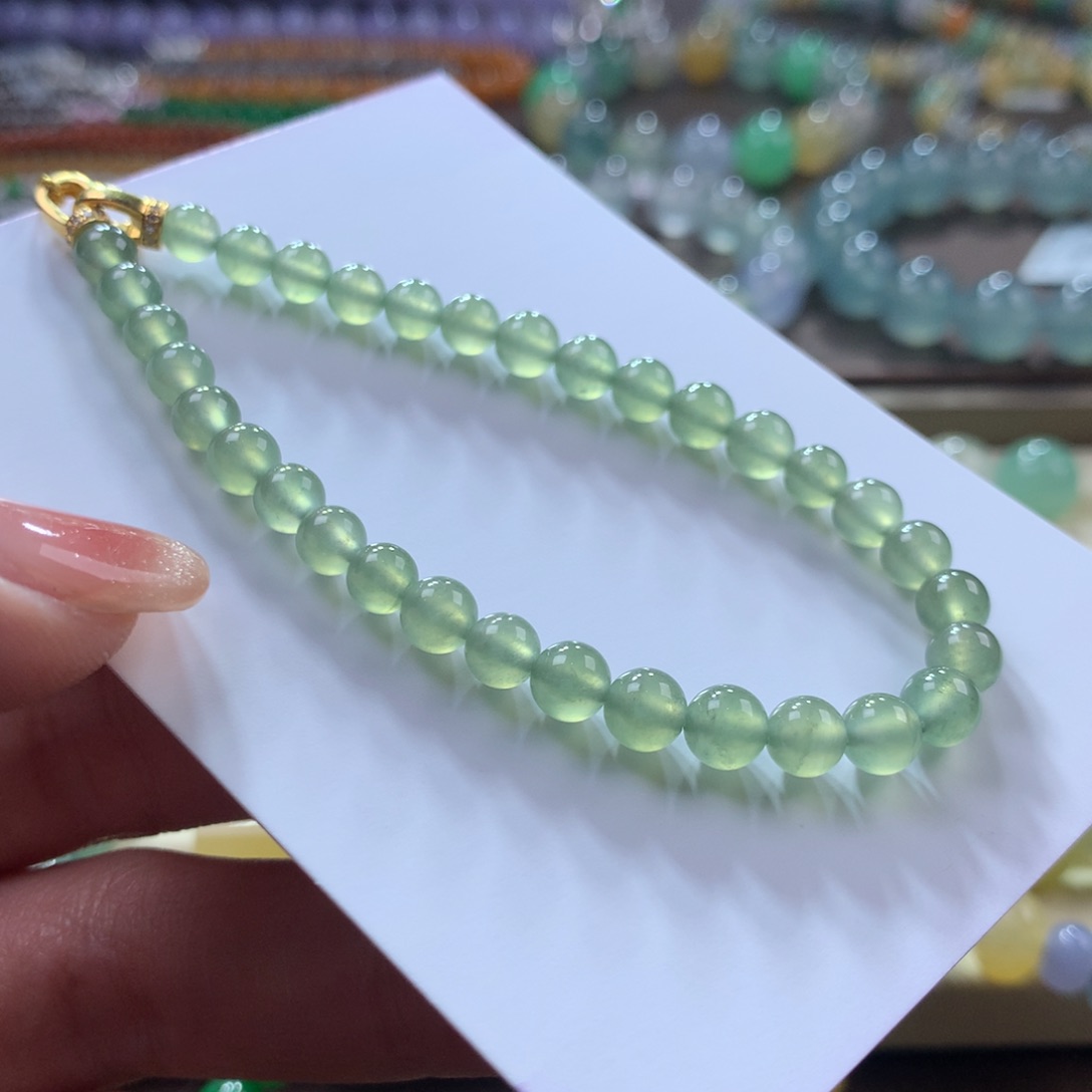 翡翠手链未镶嵌冰青茶色卡4.8-5.3