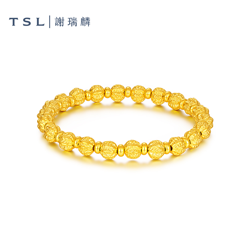 TSL/谢瑞麟计价足金5D核桃珠手串转运珠黄金手链2025新年爆款