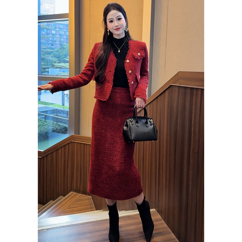 鹅绒小香风气质显瘦2025年冬季新款设计师定制小香套装加厚