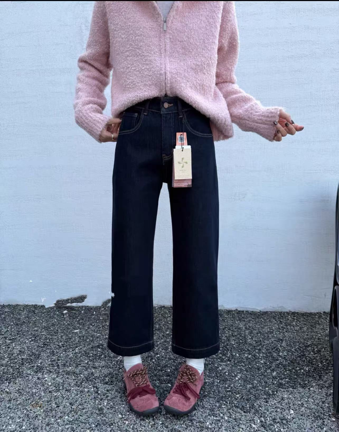 SU【856】代A9 愫杰 新款加绒九分奶奶裤女直筒牛仔裤