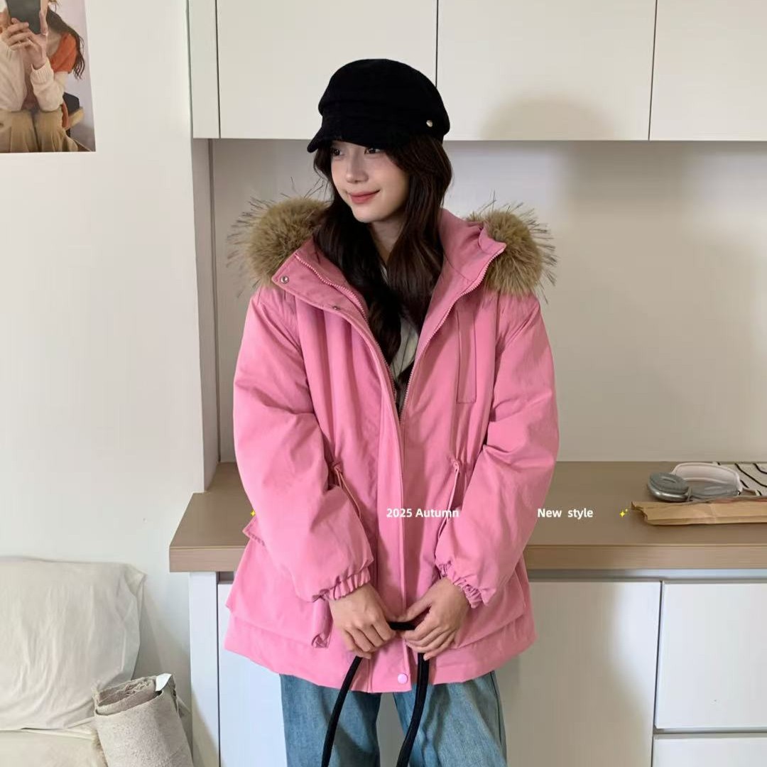 88151韩版派克服女秋冬新款加厚保暖连帽修身棉服外套