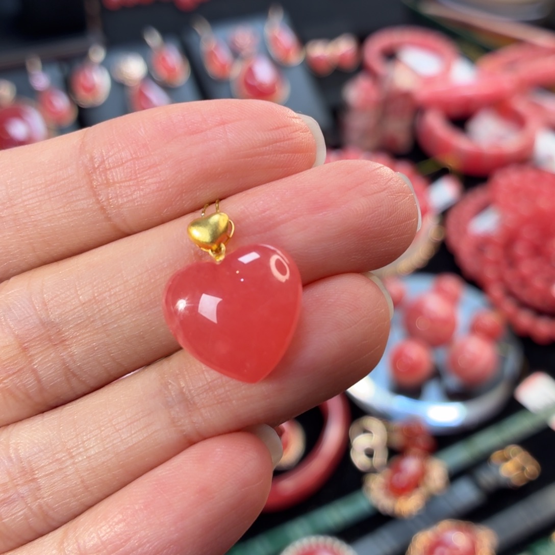 菱锰矿（红纹石）18K金镶嵌吊坠(不含链)福利款