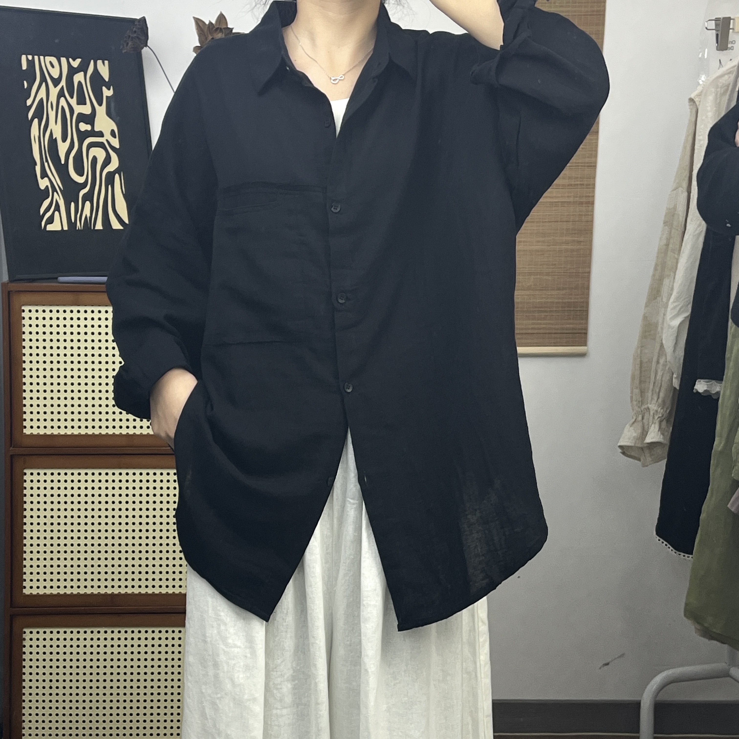 2025年新款纯色宝宝棉宽松大版毛边设计衬衣春秋款时尚中长款长袖