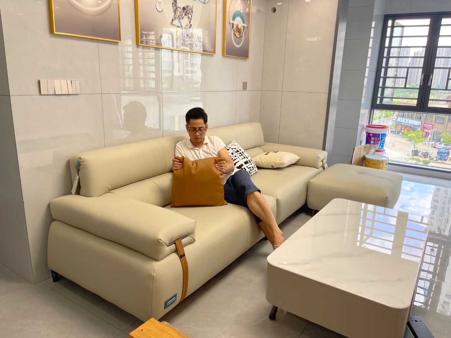 【严厂长】意式极简皮艺轻奢接触面生态真皮实木框架小户型家用沙发