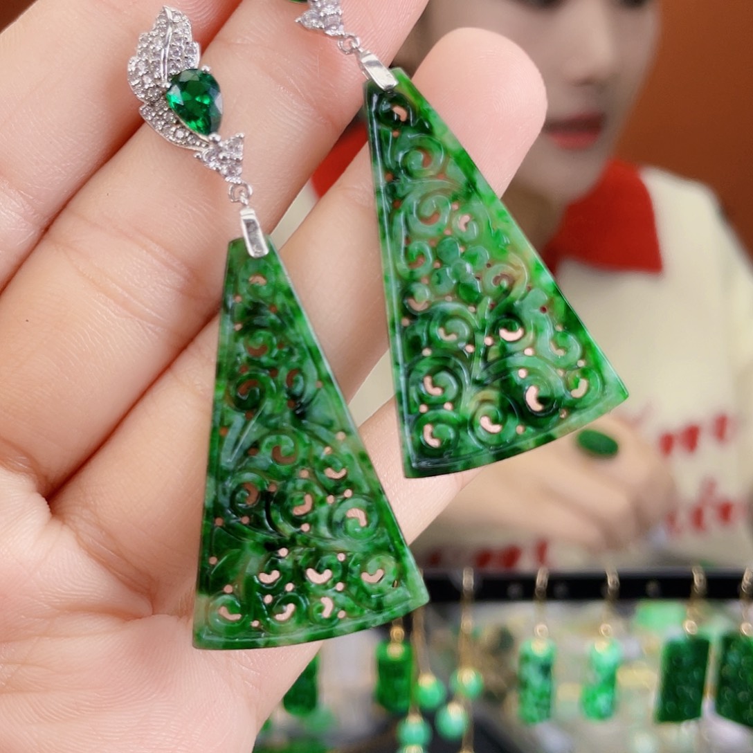 翡翠银S925镶嵌耳饰