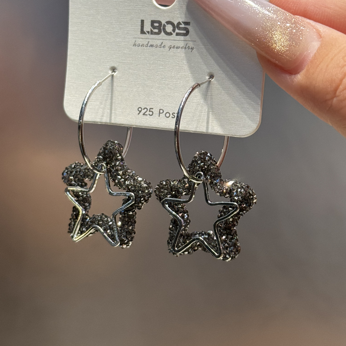 铜合金锆石耳饰 黑色星星百搭手工耳环圈圈高级感耳饰
