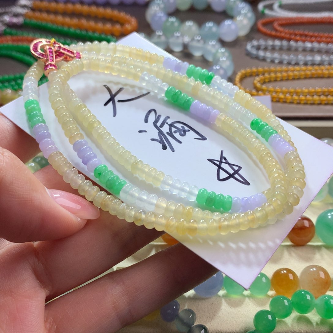 翡翠手链未镶嵌三彩算盘珠项链卡4.5
