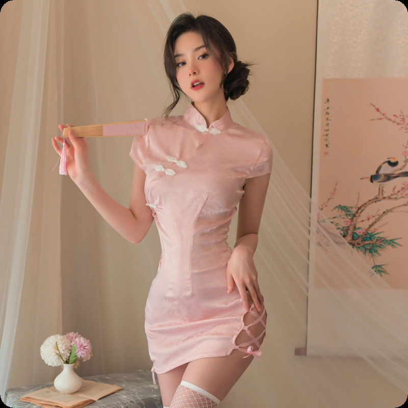 复古提花性感古典旗袍制服睡衣短款情侣套装显瘦趣味搭内衣气质