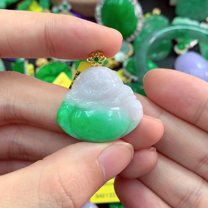 翡翠18K金镶嵌吊坠(不含链)