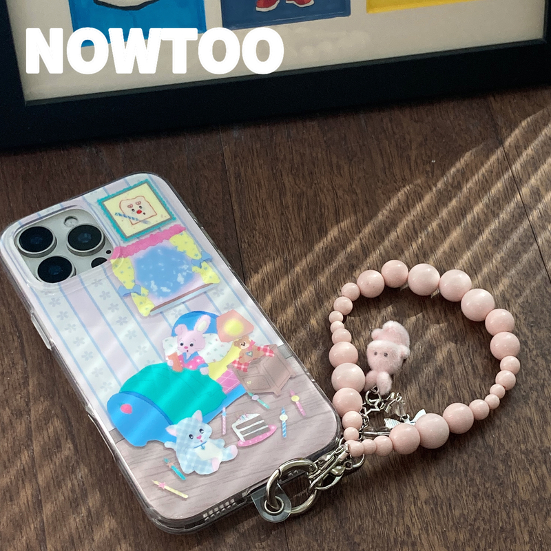 NOWTOO@粉色晚安小兔双层imd苹果手机壳14/15/16promax适用