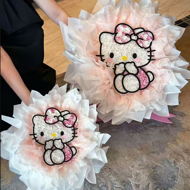 卡哇伊可爱Kitty永生花真花小布七夕情人节生日礼物花束永生花
