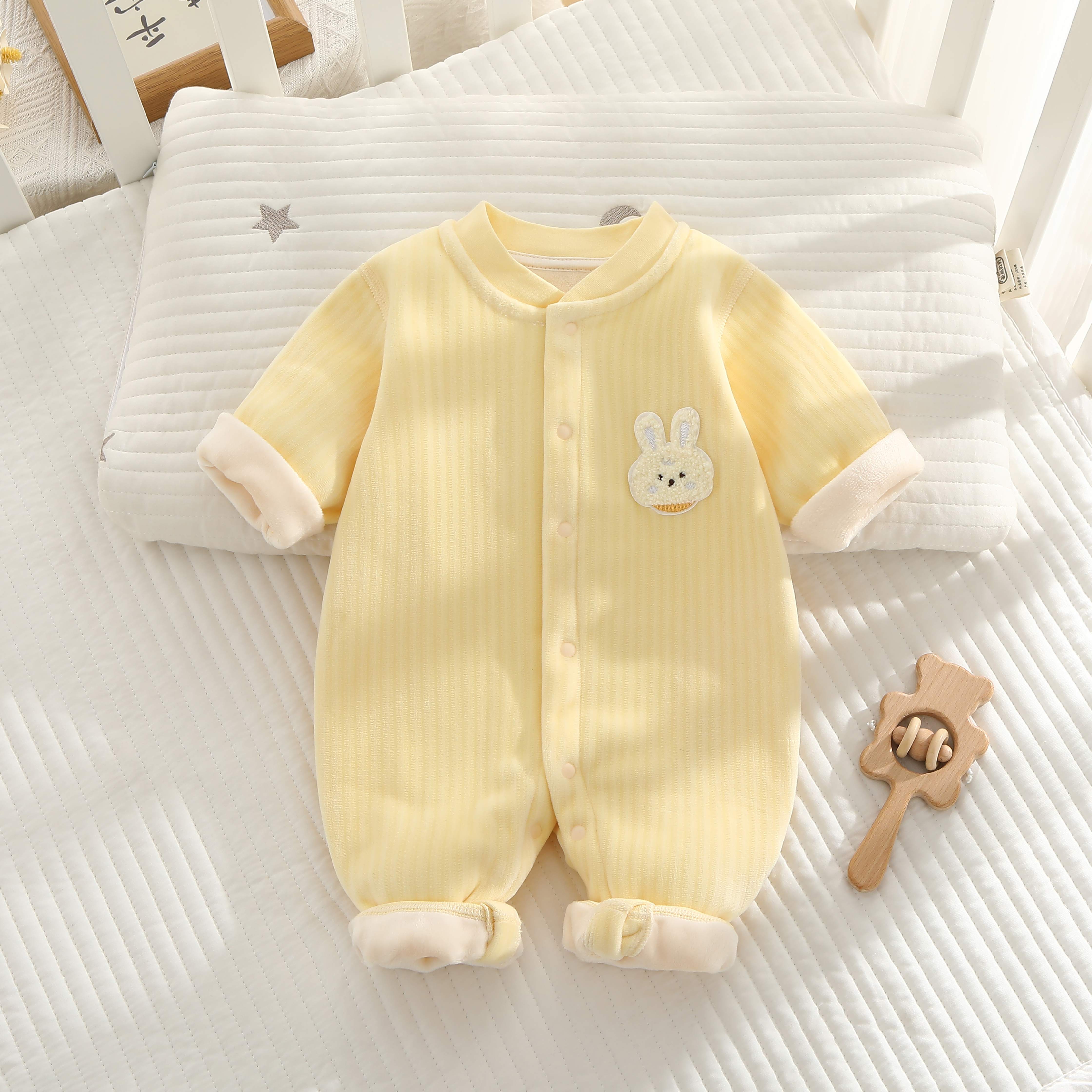 宝宝秋冬哈衣爬服婴儿灯芯绒连体衣秋冬季春秋加绒棉衣