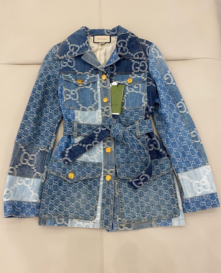 全新未使用 GUCCI/古驰 Gucci 拼接Logo牛仔外套 44码 