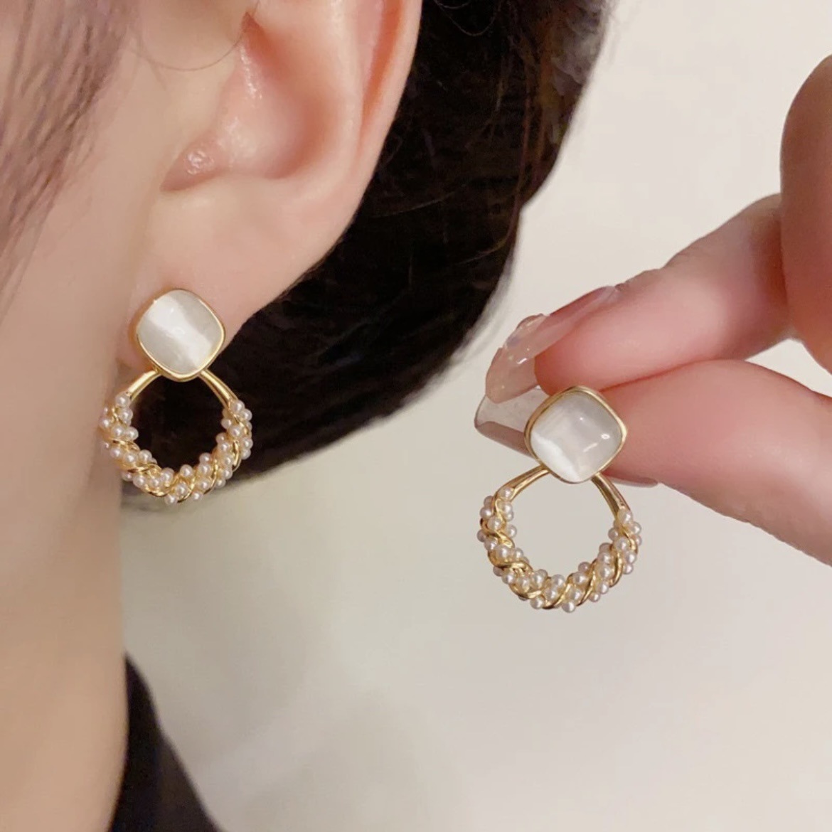 铜合金耳饰 气质轻奢时尚百搭小众设计精致菱形金色简约耳钉1247