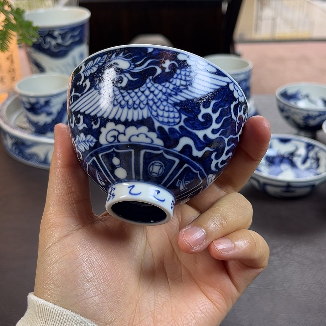 朝岚夕霞仿至正元青花原矿釉烧制全手绘主人杯