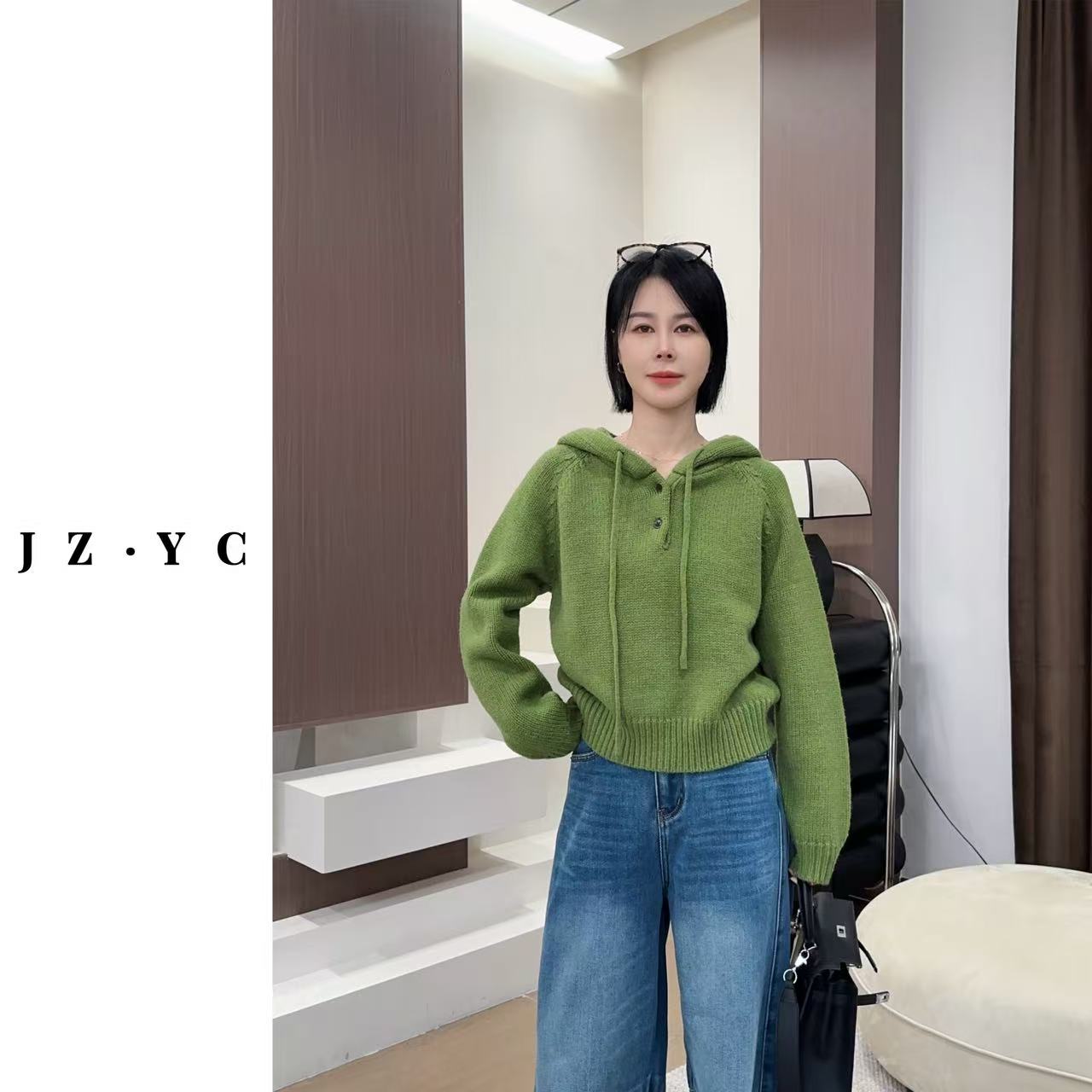 【洁子推荐】2025冬季新款258335加厚连帽休闲百搭毛衣JZYC258335