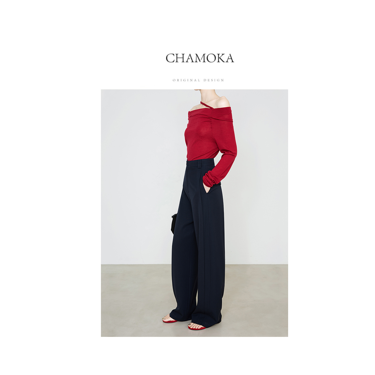 【夏莫卡】精致轻奢时尚百搭显瘦窄版直筒通勤阔腿西装裤K6840