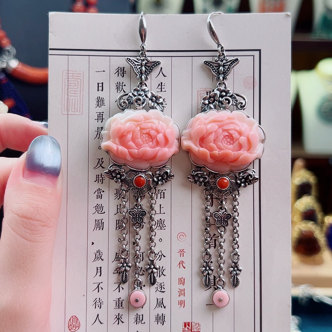 耳环贝壳银S925镶嵌耳环