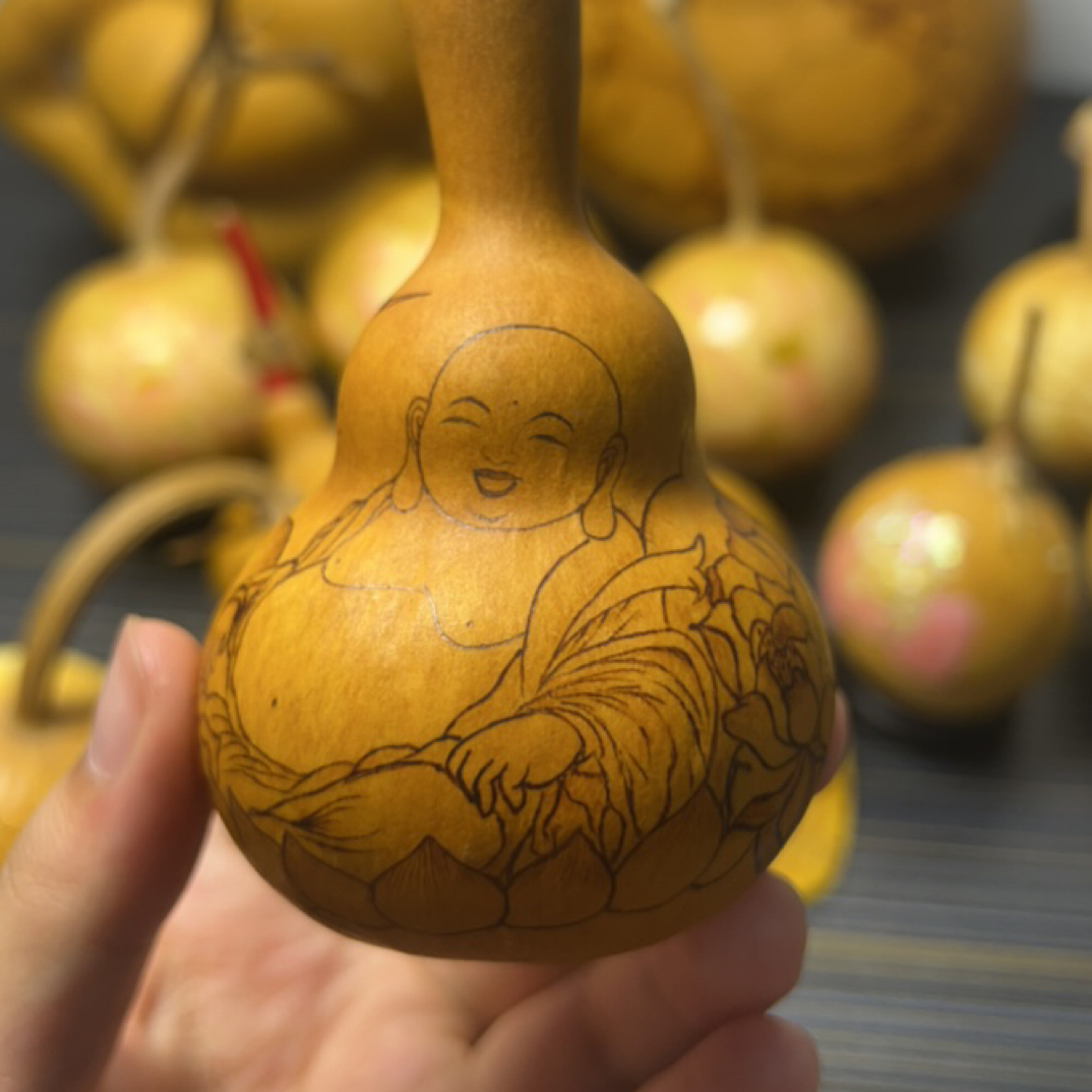 葫芦烙画弥勒佛纯手工手把件