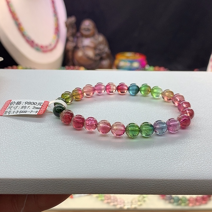 西瓜碧玺手链未镶嵌西瓜手串7.2mm