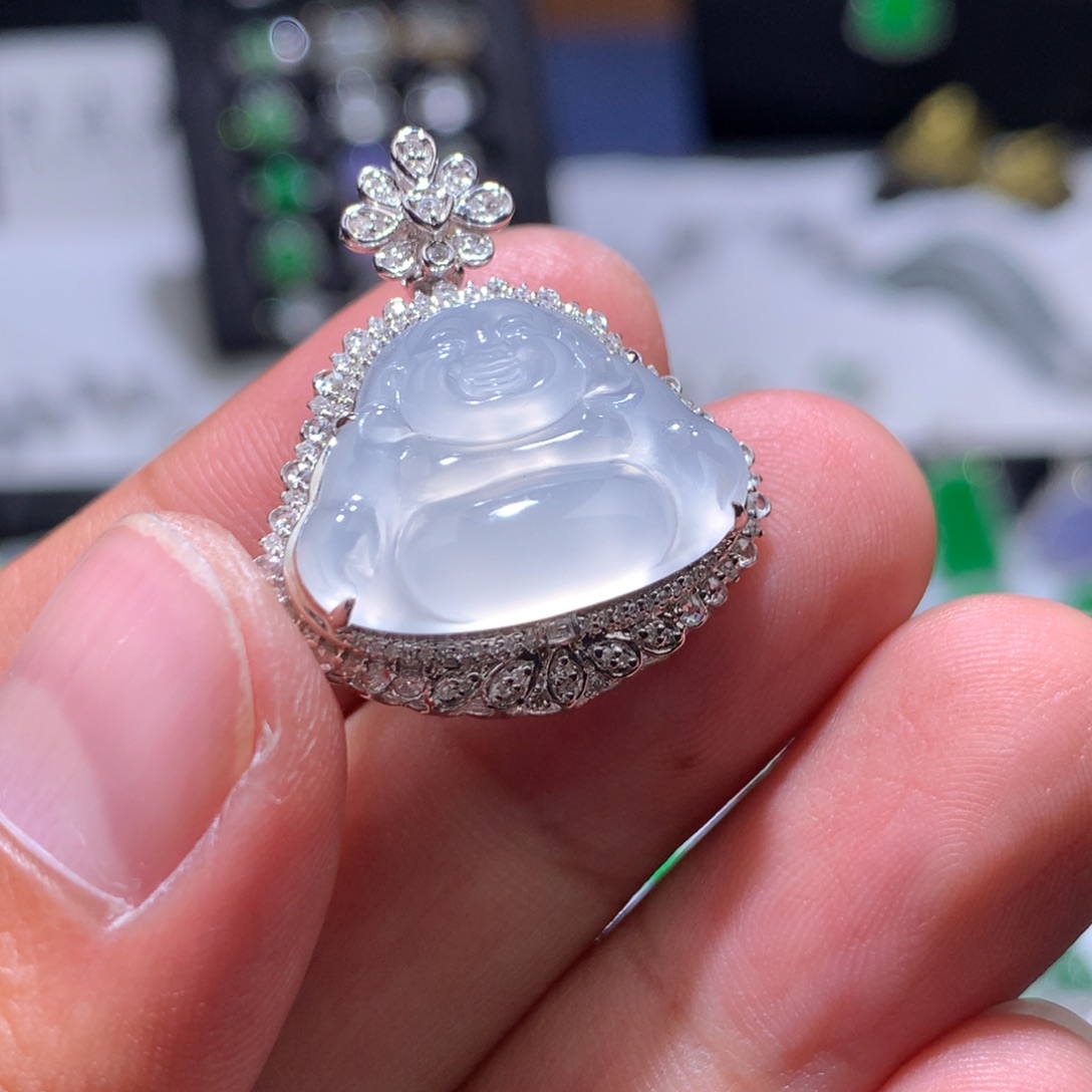 翡翠18K金镶嵌吊坠(不含链)