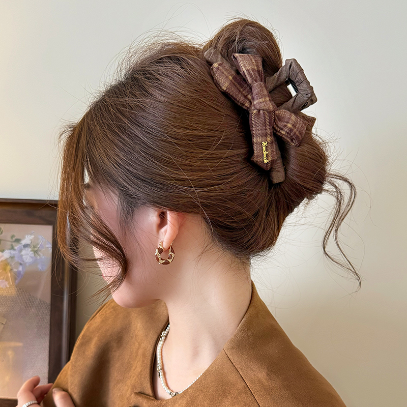 美拉德蝴蝶结抓夹女高级感大号鲨鱼夹子2025新款盘发夹后脑勺头饰