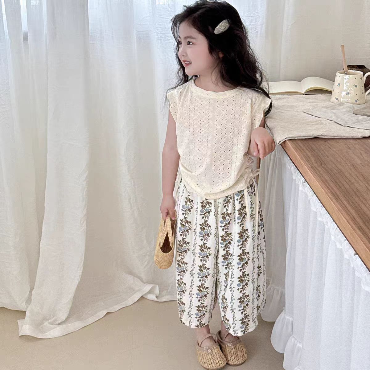 【现货亲子款】女童背心套装2025新款女宝韩版夏季碎花防蚊裤两件套