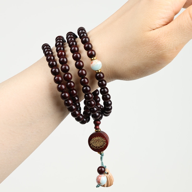 【礼盒发货】XD 320 小叶紫檀 金莲净心108颗 带证书