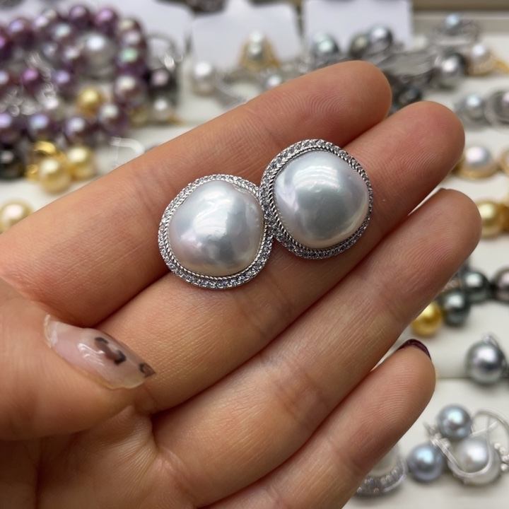 拼合珍珠（马贝珠）耳饰银S925镶嵌