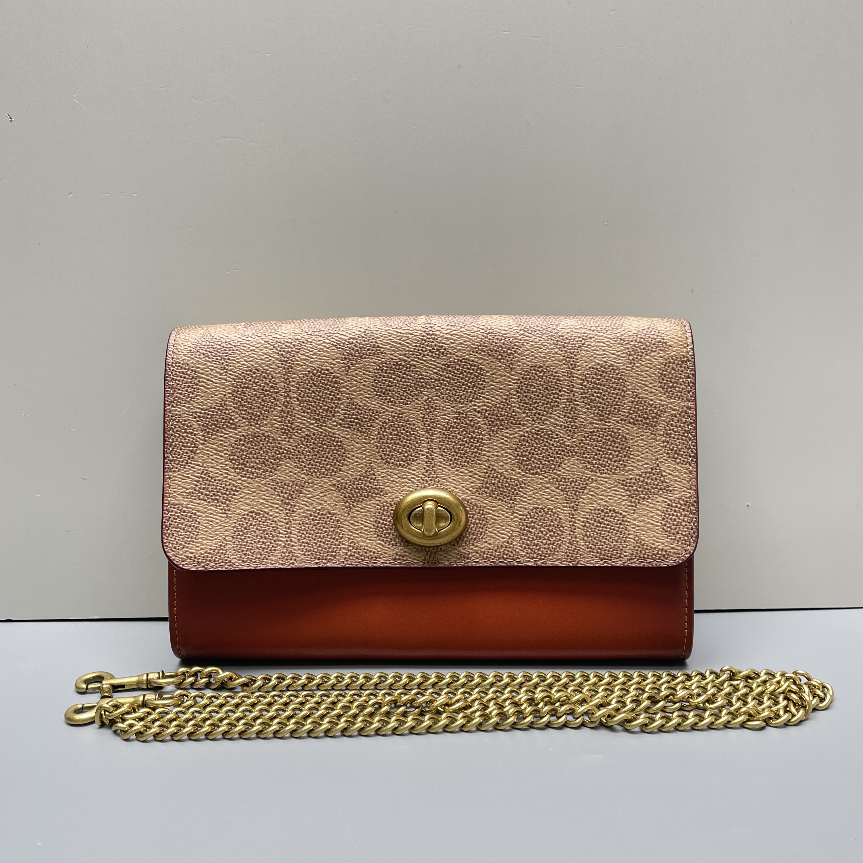 90新 COACH/蔻驰 marlow20红棕老花链条包20*12*3cmEM120401女