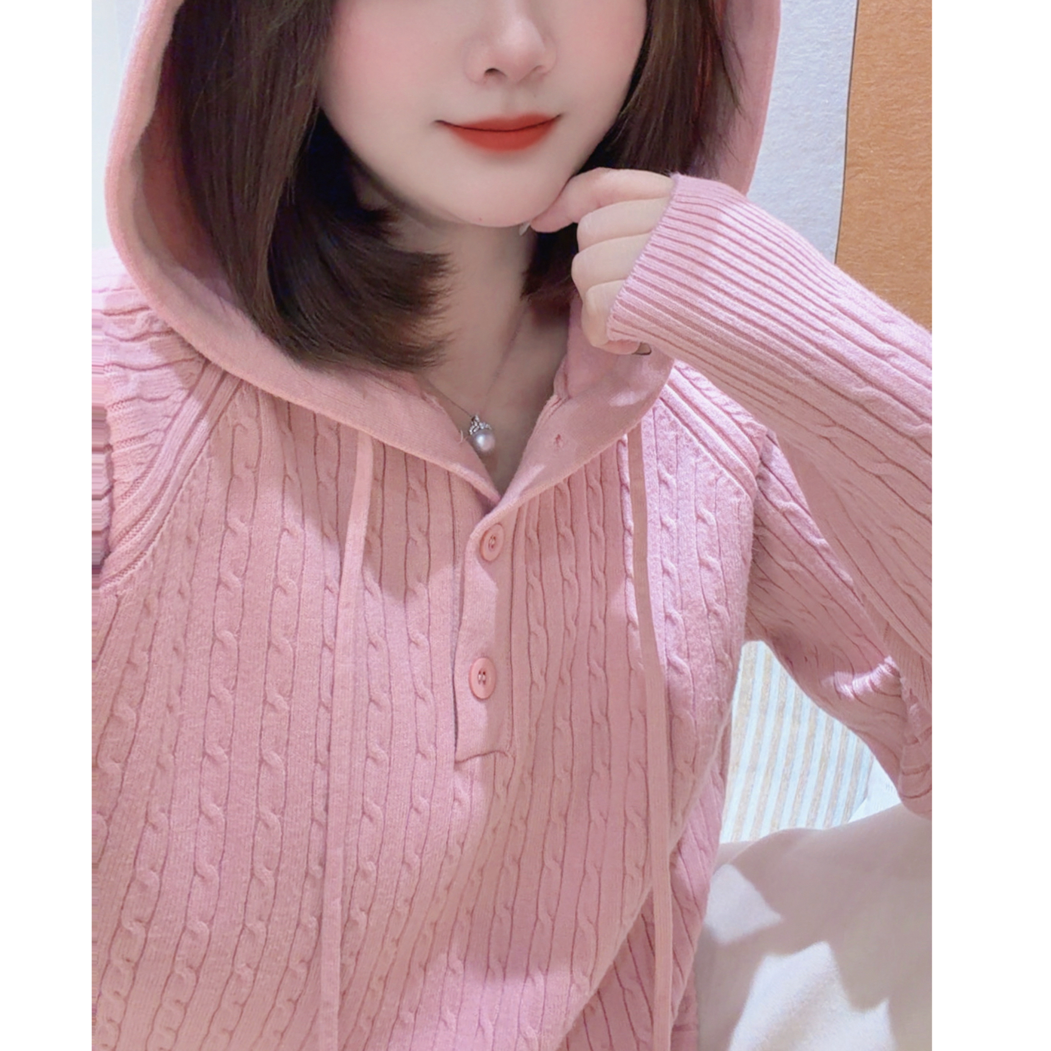 秋冬爆款长袖麻花连帽针织打底外穿保暖女装帽衫减龄百搭毛衣宽松