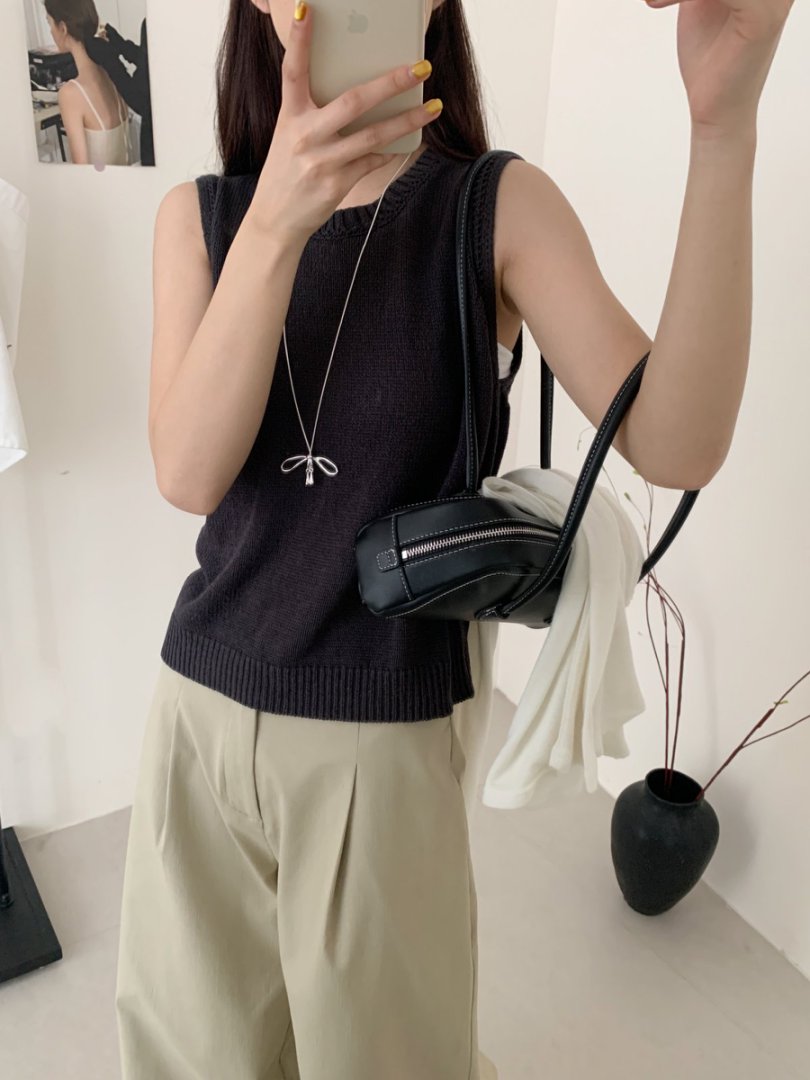 【素简.500105】春款上新天爽亚麻学院风背心女装混纺针织衫