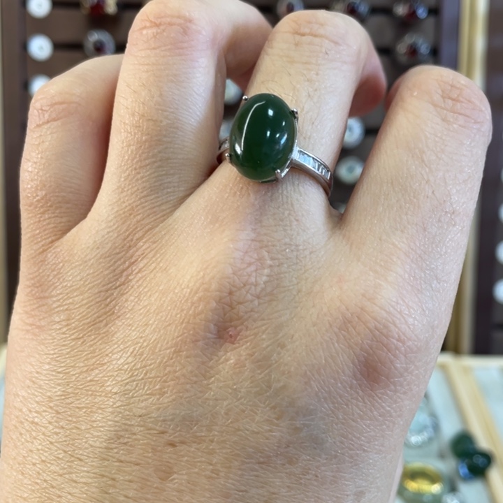 蛇纹石玉戒指银S925镶嵌